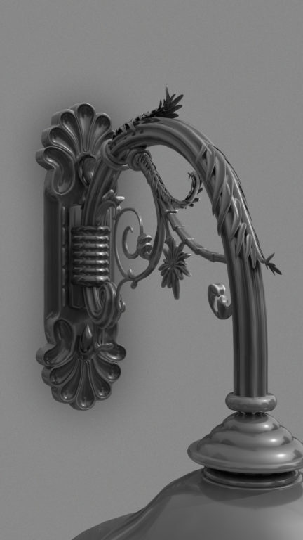 Catálogo de brazos que soportan las luminarias de un farol de pie o una lámpara colgante. Soportes de brazo con un diseño moderno y más ornamentado.